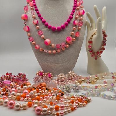 LOT Vintage Beaded Necklaces, Bracelets, and Clip Earrings