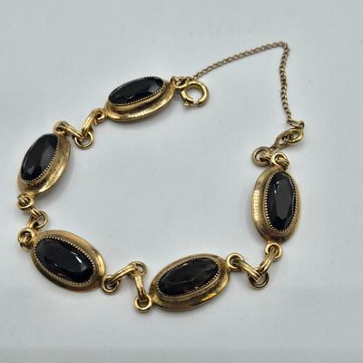 LOT 133: Smokey Topaz Link Bracelet with Safety Chain/ 7.5 inches/ 1/20 12k Gold Filled/ 12.2gtw
