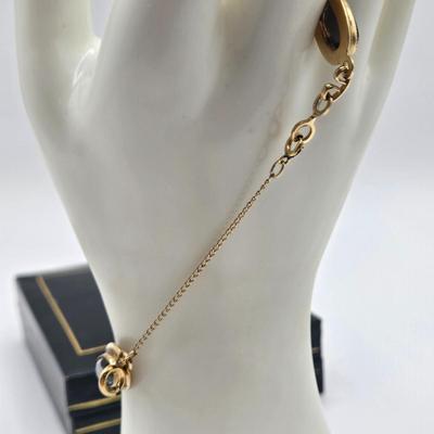 LOT 133: Smokey Topaz Link Bracelet with Safety Chain/ 7.5 inches/ 1/20 12k Gold Filled/ 12.2gtw