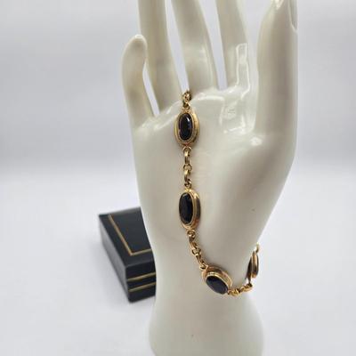LOT 133: Smokey Topaz Link Bracelet with Safety Chain/ 7.5 inches/ 1/20 12k Gold Filled/ 12.2gtw