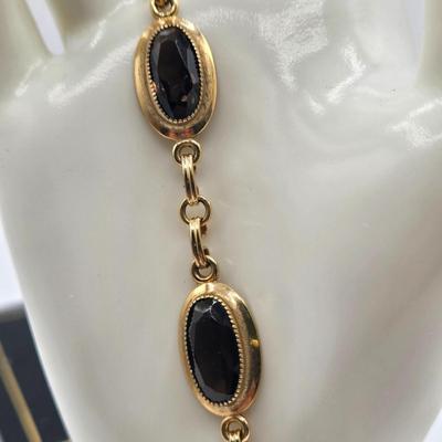 LOT 133: Smokey Topaz Link Bracelet with Safety Chain/ 7.5 inches/ 1/20 12k Gold Filled/ 12.2gtw
