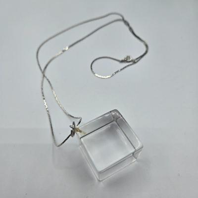 LOT 142: Multiple Pieces of Silver-tone Jewelry Including Rose Quartz Necklace, Lucite Block Necklace, Fun Turtle Necklace, and More