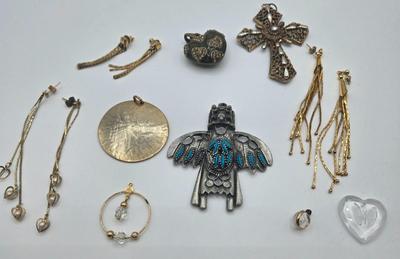 LOT 146: Numerous Gold-tone Chains, Variety of Charms & Pendants, and Three Pairs of Pierced Earrings