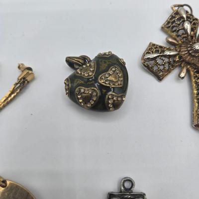 LOT 146: Numerous Gold-tone Chains, Variety of Charms & Pendants, and Three Pairs of Pierced Earrings
