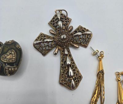 LOT 146: Numerous Gold-tone Chains, Variety of Charms & Pendants, and Three Pairs of Pierced Earrings