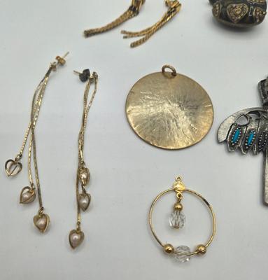 LOT 146: Numerous Gold-tone Chains, Variety of Charms & Pendants, and Three Pairs of Pierced Earrings