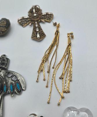 LOT 146: Numerous Gold-tone Chains, Variety of Charms & Pendants, and Three Pairs of Pierced Earrings