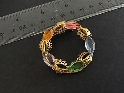 Beautiful Filagree Glass Stone Brooch