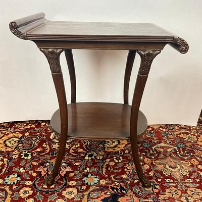 Sale Photo Thumbnail #1586: Made of mahogany, has inlay top
Measures: 24" wide x 16" deep x 27.5" high