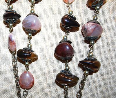 Long Multi-Color WRAP-AROUND NECKLACE with Irregular Shaped Agate, Quartz & Amber Stones 44" L