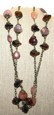 Long Multi-Color WRAP-AROUND NECKLACE with Irregular Shaped Agate, Quartz & Amber Stones 44" L