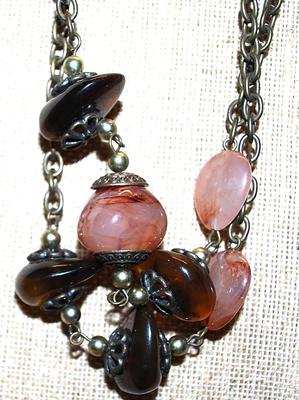 Long Multi-Color WRAP-AROUND NECKLACE with Irregular Shaped Agate, Quartz & Amber Stones 44" L