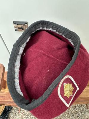 SOVIET ARMY WINTER USHANKA HAT AND U.S. ARMY AIRBORNE MAROON BERET