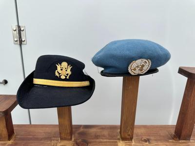 U.S. ARMY FEMALE SERVICE HAT AND UNITED NATIONS BLUE BERET