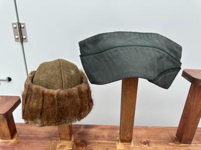 WWII WINTER ARMY RABBIT FUR HAT AND A GARRISON CAP