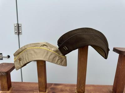 WWII U.S. ARMY WOMENS ARMY CORPS KHAKI GARRISON CAP AND U.S. ARMY OFFICERS GARRISON CAP