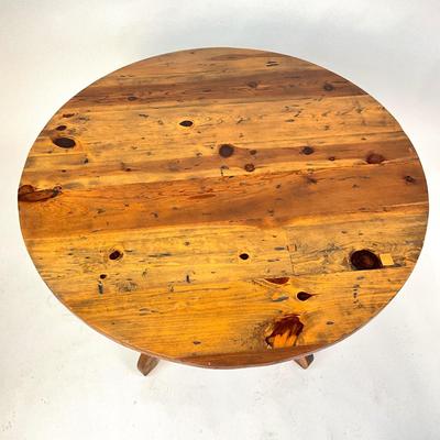 Sale Photo Thumbnail #1607: This table has some scuffs and scratches on the top.
Measures 41.5 inches diameter by 28.25 inches high.
