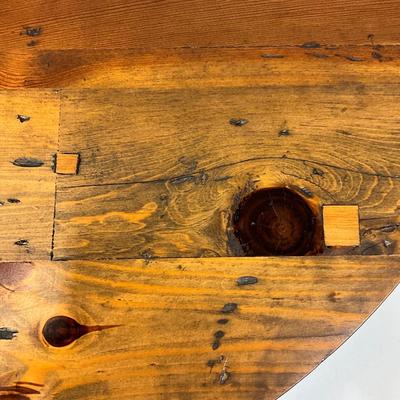 Sale Photo Thumbnail #1609: This table has some scuffs and scratches on the top.
Measures 41.5 inches diameter by 28.25 inches high.