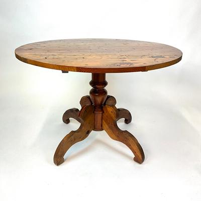 Sale Photo Thumbnail #1605: This table has some scuffs and scratches on the top.
Measures 41.5 inches diameter by 28.25 inches high.