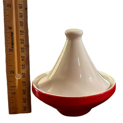 Sale Photo Thumbnail #1109: Pier 1 Imports 3 Mini Ceramic Appetizer/Sauce Tagines in Moroccan style, no chips, cracks. 4" tall
