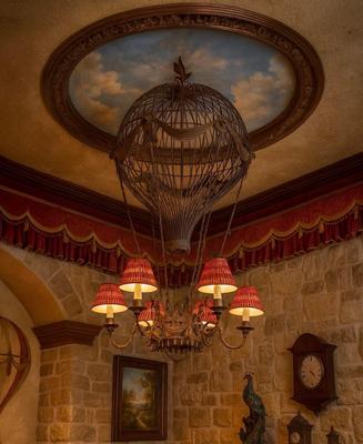 461 Large Italian Metal Six-Light Hot Air Balloon Chandelier