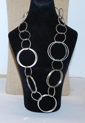 Medium & Large Silver Colored Circles NECKLACE with a Lobster Clasp 18" L