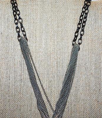 Multi-Strand Two-Tone Black & Silver Colored Dangle NECKLACE with Large Lobster Clasp 38" L
