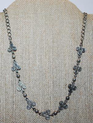 Silver-Colored Triple Curled Circle FLOWER NECKLACE with Lobster Clasp 15" L