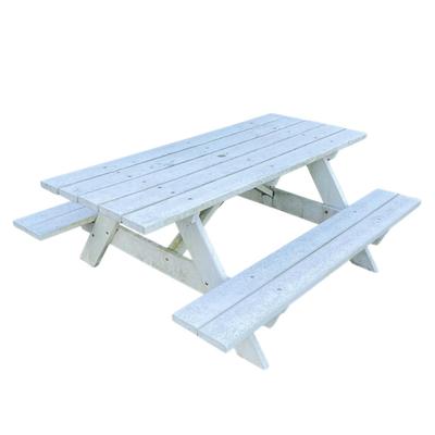Sale Photo Thumbnail #1641: Made of environment recycled plastic. Has one nut missing on bolt underside of table, please refer to photo.
Measurements:
6' in length, 62" in width, 28.5" in height