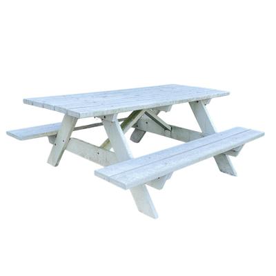 Sale Photo Thumbnail #1640: Made of environment recycled plastic. Has one nut missing on bolt underside of table, please refer to photo.
Measurements:
6' in length, 62" in width, 28.5" in height