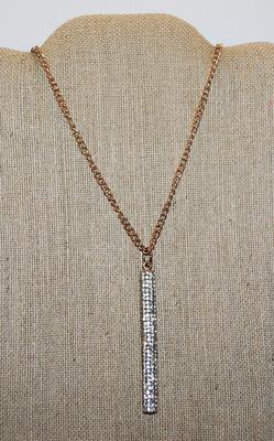 Beautiful "Diamond Jeweled" PILLAR NECKLACE with Rose Gold Chain and Lobster Clasp 42" L