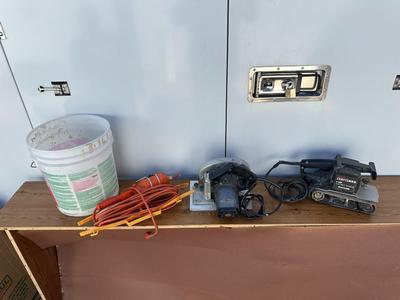 TROUBLE LIGHT, CIRCULAR SAW AND 3 INCH BELT SANDER