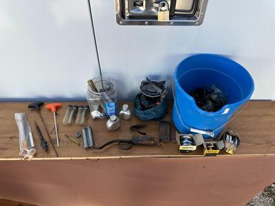 GUN CLEANING, SPARE FISHING REELS, COLEMAN FEATHER 400 SINGLE BURNER CAMP STOVE AND MORE