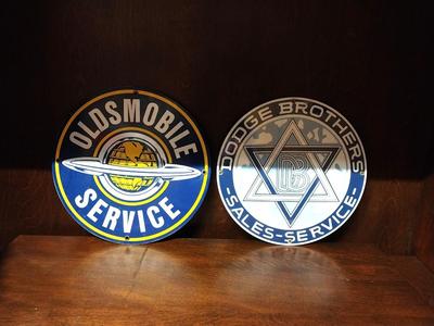 TWO SERVICE SIGNS OLDSMOBILE & DODGE