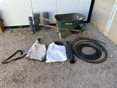 WHEELBARROW, LEAF BLOWER/VAC ATTACHMENTS, CHICKEN WIRE AND MORE