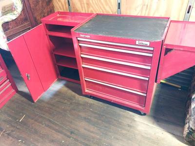 CRAFTSMAN FOUR DRAWER TOOL CART AND DETACHABLE SIDE STORAGE CABINET