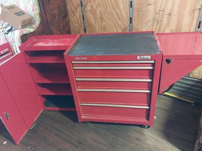 CRAFTSMAN FOUR DRAWER TOOL CART AND DETACHABLE SIDE STORAGE CABINET