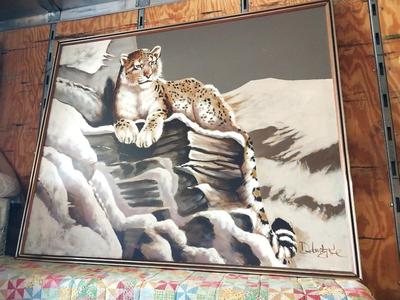 COOL FRAMED SIGNED PAINTING OF BIG CAT IN WINTER