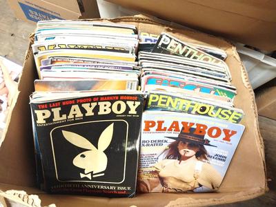 BOX OF PLAYBOY-PENTHOUSE AND OTHER MENS ENTERTAINMENT MAGAZINES