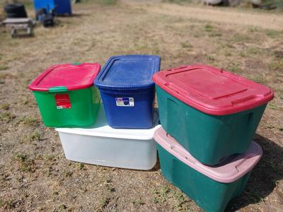 FIVE STORAGE TOTES