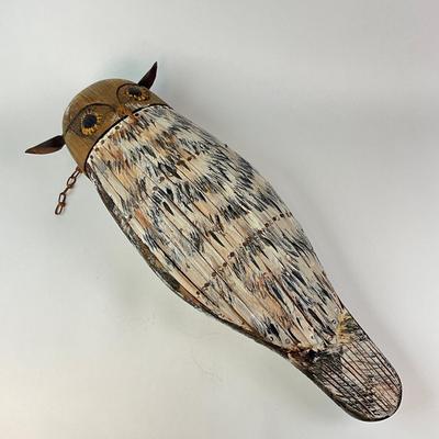 469 Folk Art Hanging Carved And Painted Owl Decoy