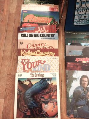 METAL RECORD HOLDER AND COUNTRY MUSIC LP'S