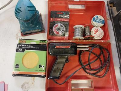 WELDER & SUPPLIES AND MAKITA DISK SANDER & SANDPAPER