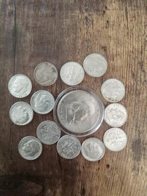 1948 Franklin half and 13 silver dimes