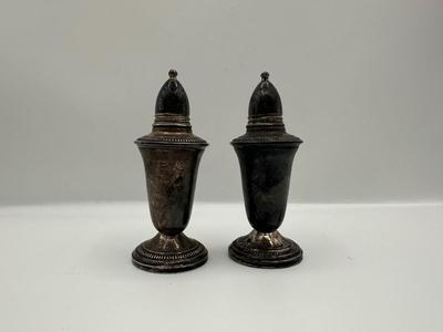 Pair Vintage Crown Sterling Weighted Salt & Pepper Shakers with Glass Liners