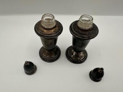Pair Vintage Crown Sterling Weighted Salt & Pepper Shakers with Glass Liners