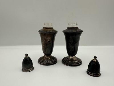 Pair Vintage Crown Sterling Weighted Salt & Pepper Shakers with Glass Liners