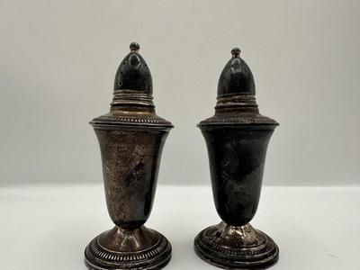 Pair Vintage Crown Sterling Weighted Salt & Pepper Shakers with Glass Liners