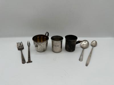 Lot of Vintage Sterling Silver Items – Baby Cups, Small Forks & Spoons (7pcs)