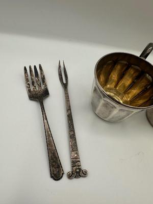 Lot of Vintage Sterling Silver Items – Baby Cups, Small Forks & Spoons (7pcs)